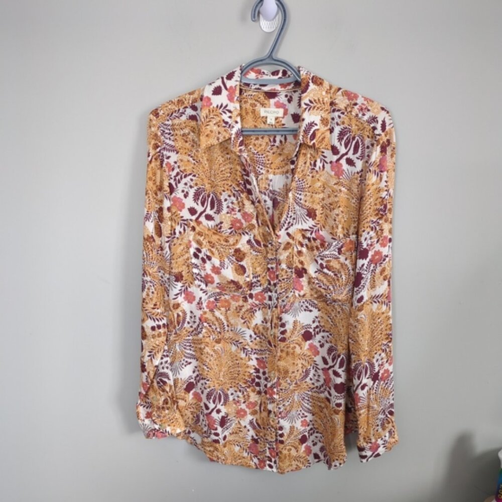 ANTHROPOLOGIE Pilcro The Romy Orange Red Floral Relaxed Button Down Top Small‎